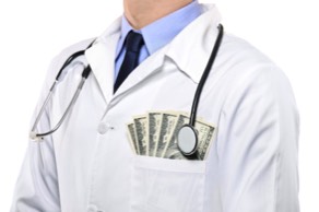 doctor with money in his pocket